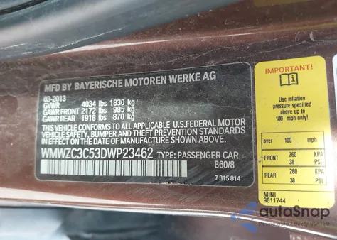 2013 Mini Countryman Cooper S из США, поврежденный, VIN WMWZC3C53DWP23462